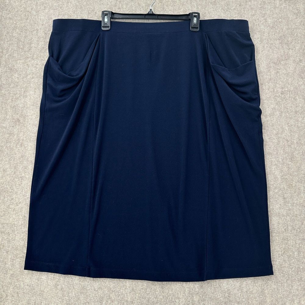 Simonton Says Knee Length Skirt Women 3X Navy Blue Stretch Pull On Slouch Pocket